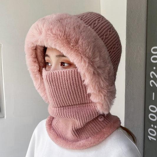 Women's Multi-functional Hat Scarf One-piece Suit Outdoor Windproof Cold-resistant Hat pink color