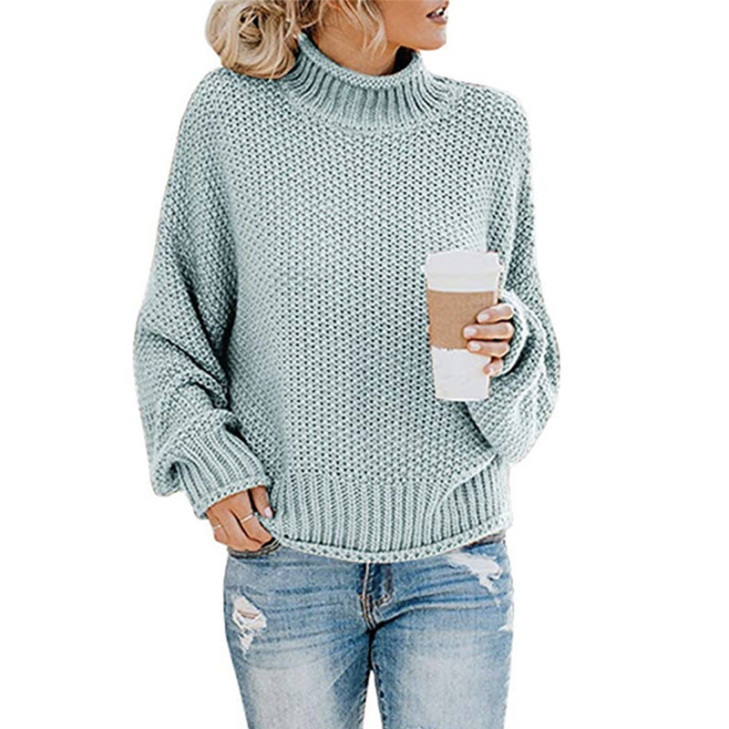 Sweater - Cardigan Thick Thread Turtleneck Pullover sky blue