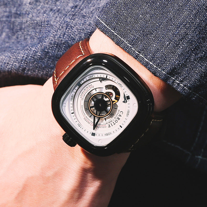 La montre dunk de souffle chaud mode montres mécaniques automatiques montre à cadran carré creux pour hommes