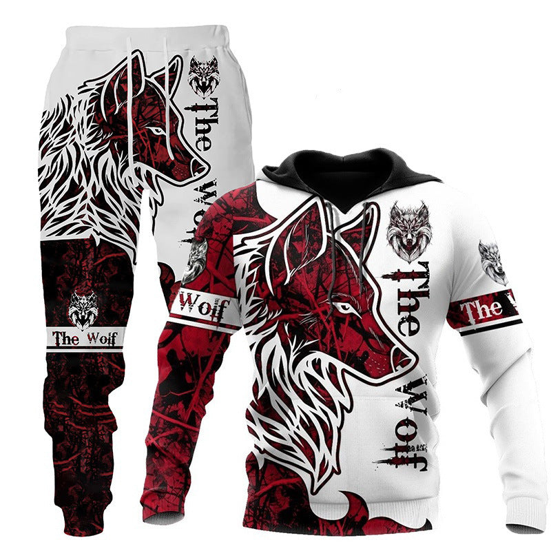 Tracksuit: 3D Wolf Print Hooded Sweatsuit for Men