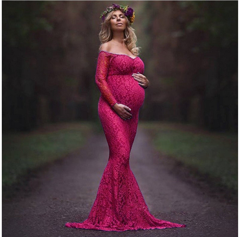 Maternity Dress  - Long Sleeve Lace Maternity Dress for Photoshoots