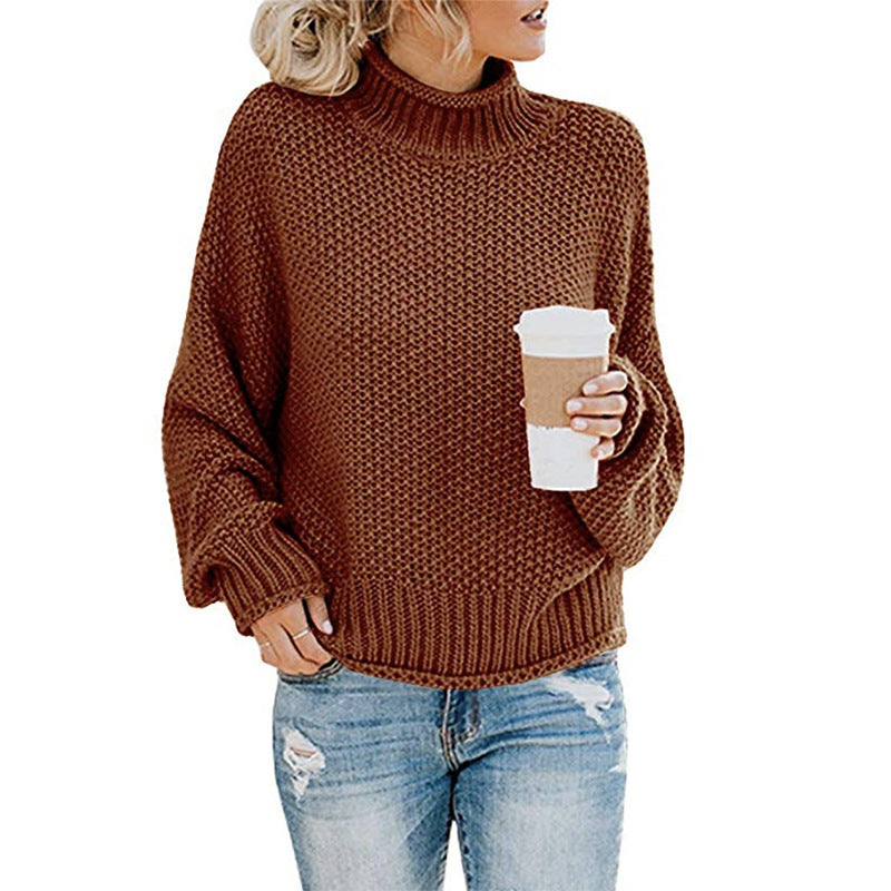 Sweater - Cardigan Thick Thread Turtleneck Pullover brown