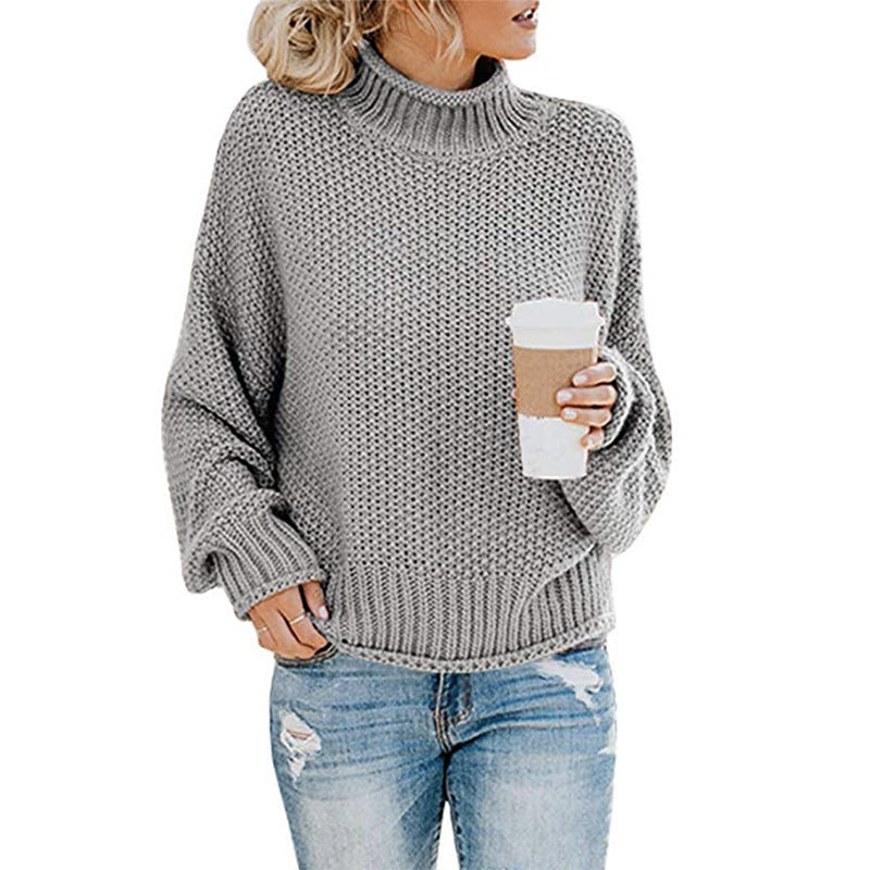 Sweater - Cardigan Thick Thread Turtleneck Pullover grey