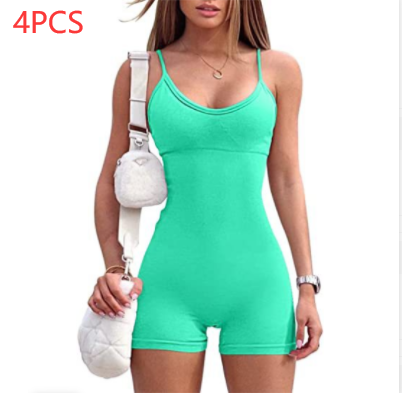 Sportswear: Spaghetti Strap Shorts Jumpsuit for Women lemon