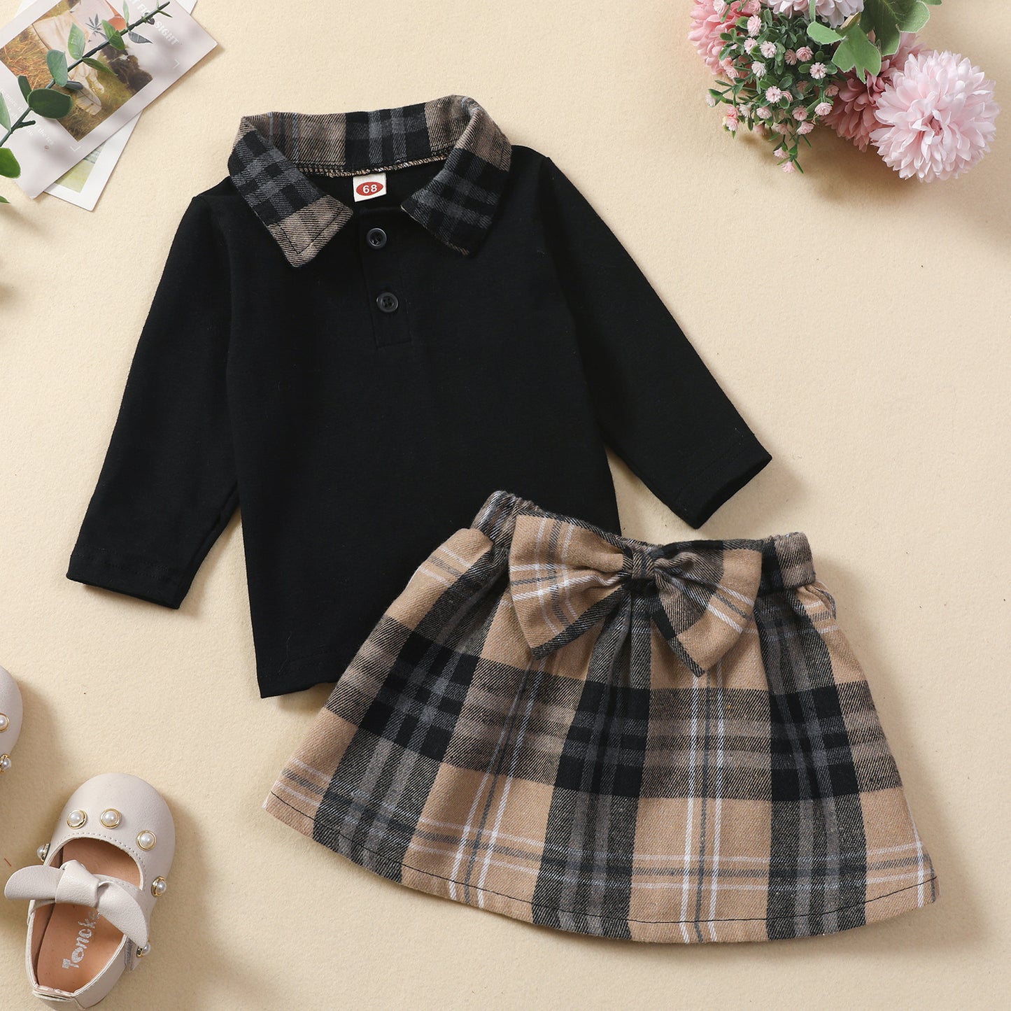 Long-Sleeved Shirt Plaid Skirt Suit