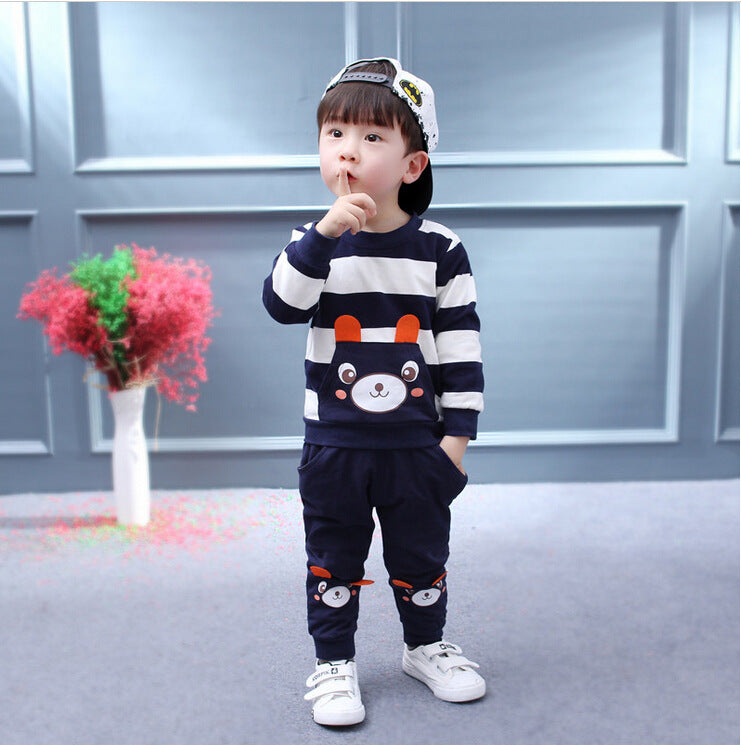 Sweat Suit - Cartoon Bear Striped Delight for Children