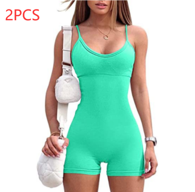 Sportswear: Spaghetti Strap Shorts Jumpsuit for Women lemon