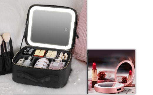 Smart LED Cosmetic Case With Mirror Cosmetic Bag Large Capacity Fashio