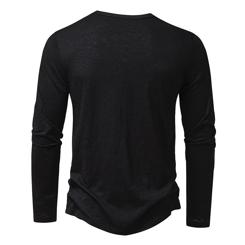 Vêtements pour hommes T-shirt à manches longues bouton de mode col Henry hauts