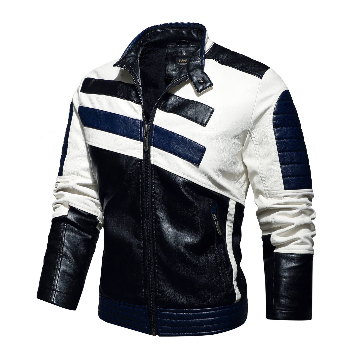 Vestes en cuir pour hommes col montant de moto