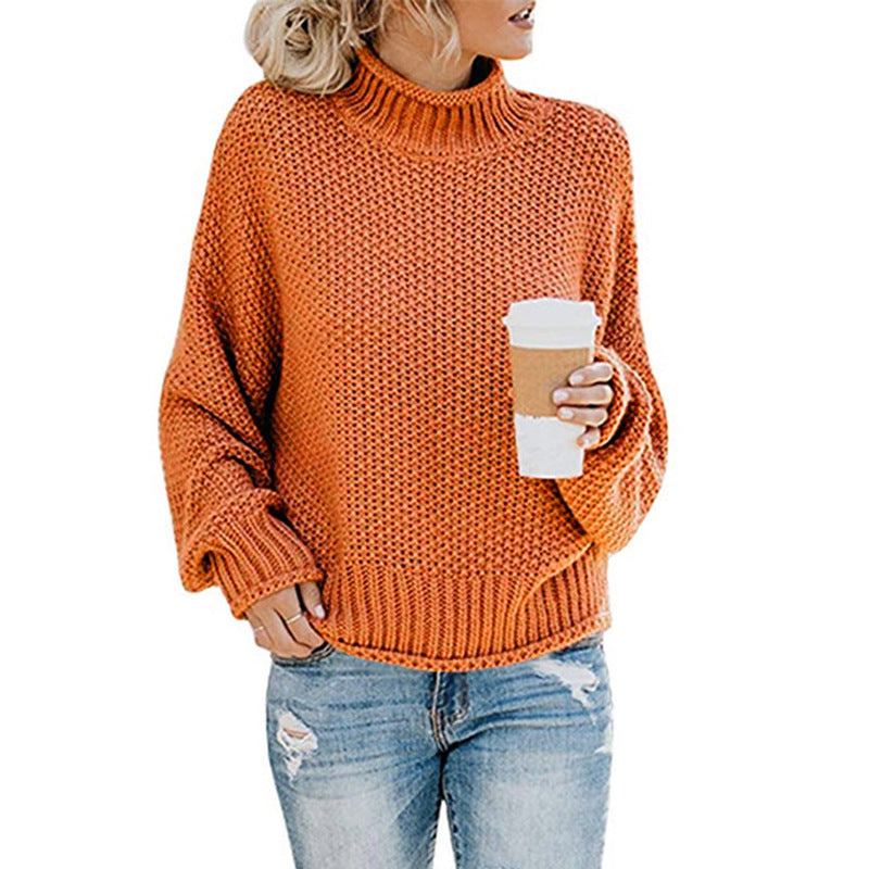 Sweater - Cardigan Thick Thread Turtleneck Pullover orange