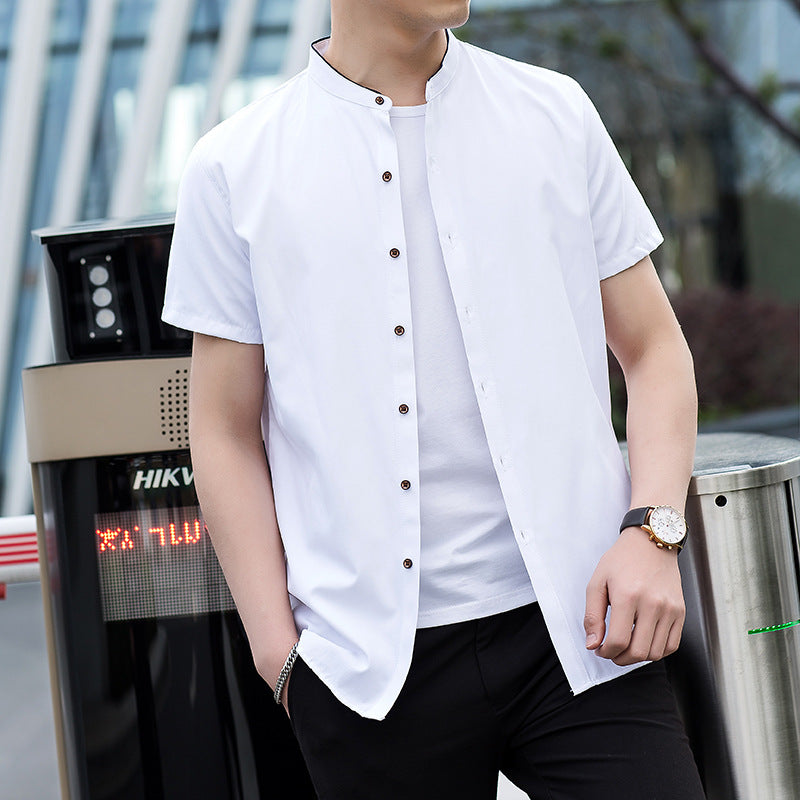 Men's Shirt Round Neck White Shirt