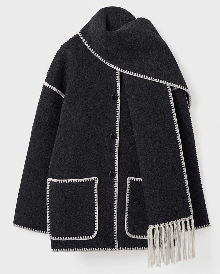 Winter Jacket - Women's Fashionable Thick Woolen Coat with Scarf Tassels 