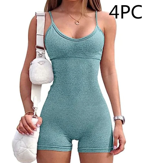 Sportswear: Spaghetti Strap Shorts Jumpsuit for Women green