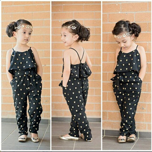 Cotton Sleeveless Polka Dot Strap Girls' Jumpsuit