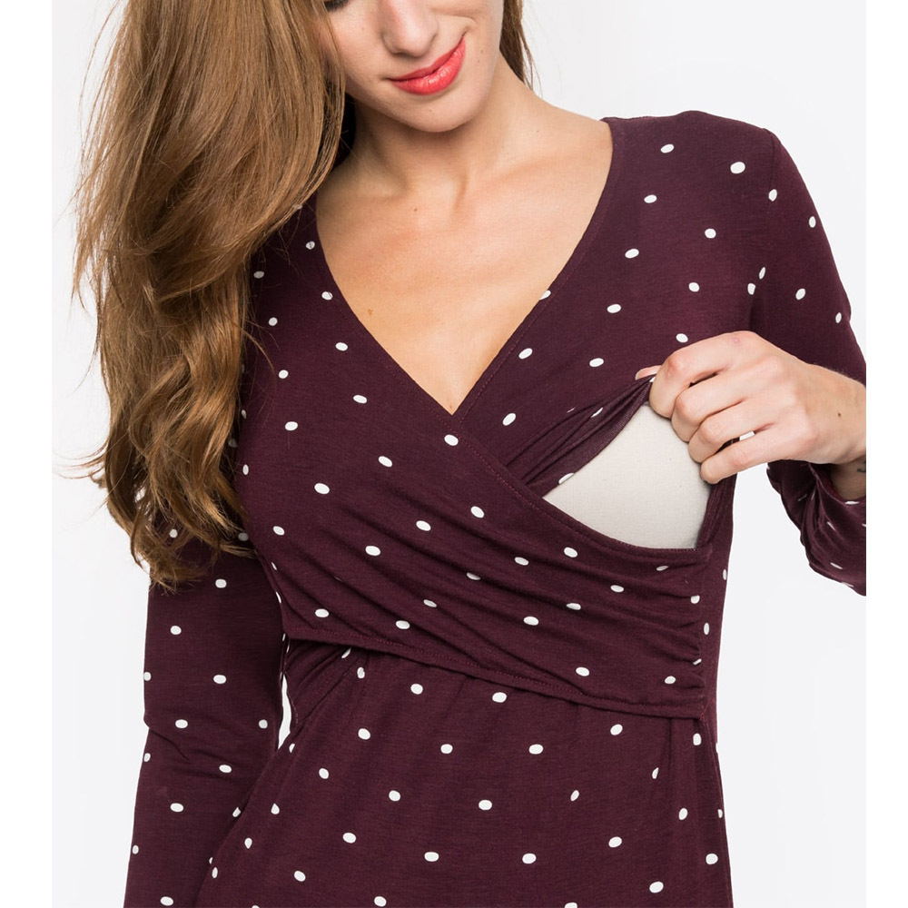 Breastfeeding Tops - Deep V-neck print long sleeves