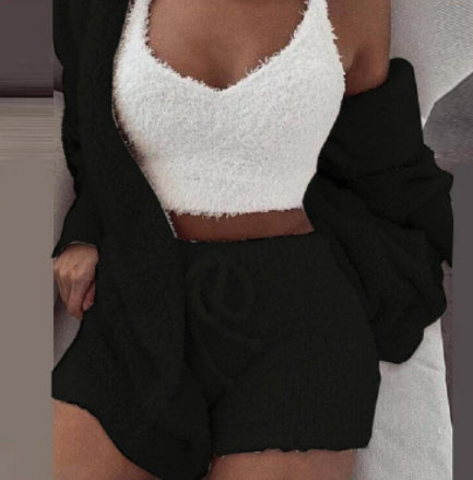 Pajamas for Women - Long Sleeve Crop Tank Top Shorts Pajama Set