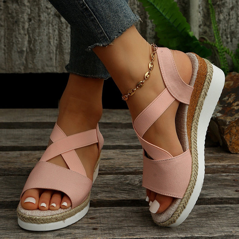 Wedge Sandals For Women Cross-strap Platform Gladiator Hemp Heel Shoes