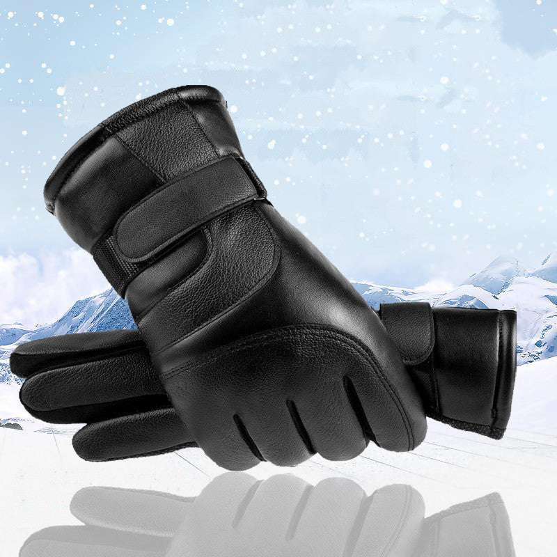 Winter-Lederhandschuhe für Männer und Frauen, samtverdickt, kältebeständig, warm, Radfahren, Anti-Rutsch-Touchscreen, große Fleece-Handschuhe