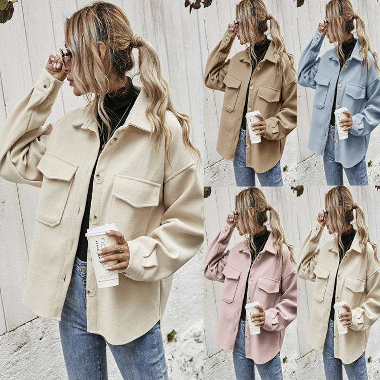 Winter Coat - Women's Lapel Woolen Short Winter Coat