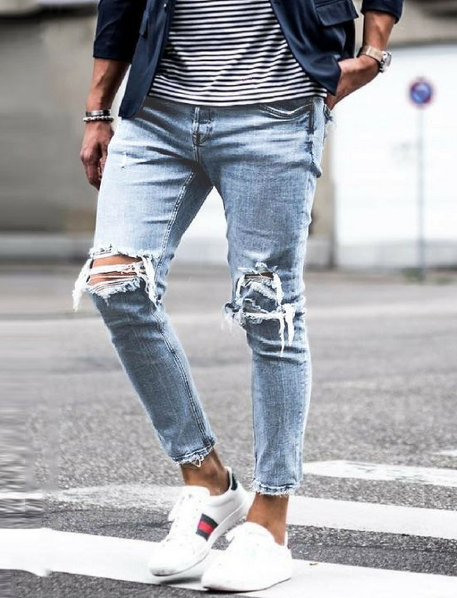 Neue zerrissene Röhrenjeans für Herren Streetwear