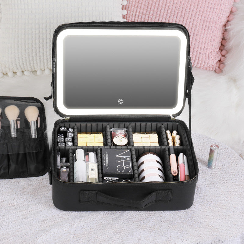 Smart LED Cosmetic Case With Mirror Cosmetic Bag Large Capacity Fashio