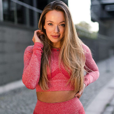 Ensemble de Yoga à manches longues pour femmes, haut de sport sans couture, short