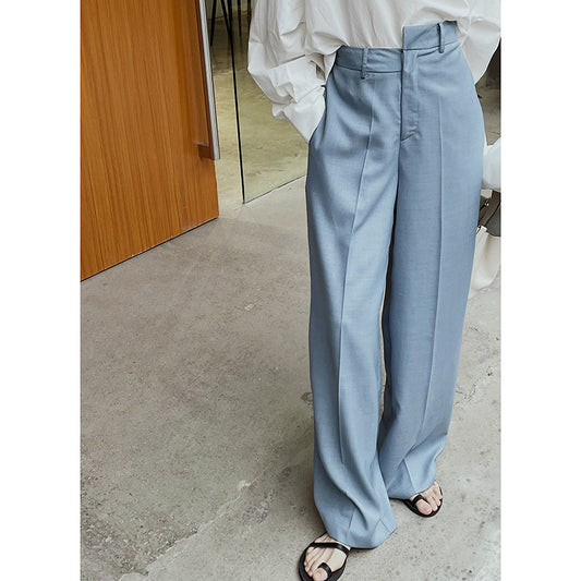 Spring New Women''s Simple Fashionable Irregular Waist Versatile Wide Leg Suit Pants