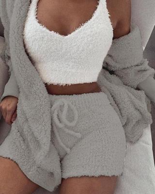 Pajamas for Women - Long Sleeve Crop Tank Top Shorts Pajama Set