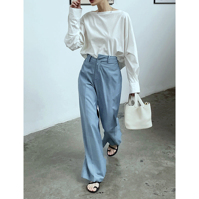 Spring New Women''s Simple Fashionable Irregular Waist Versatile Wide Leg Suit Pants