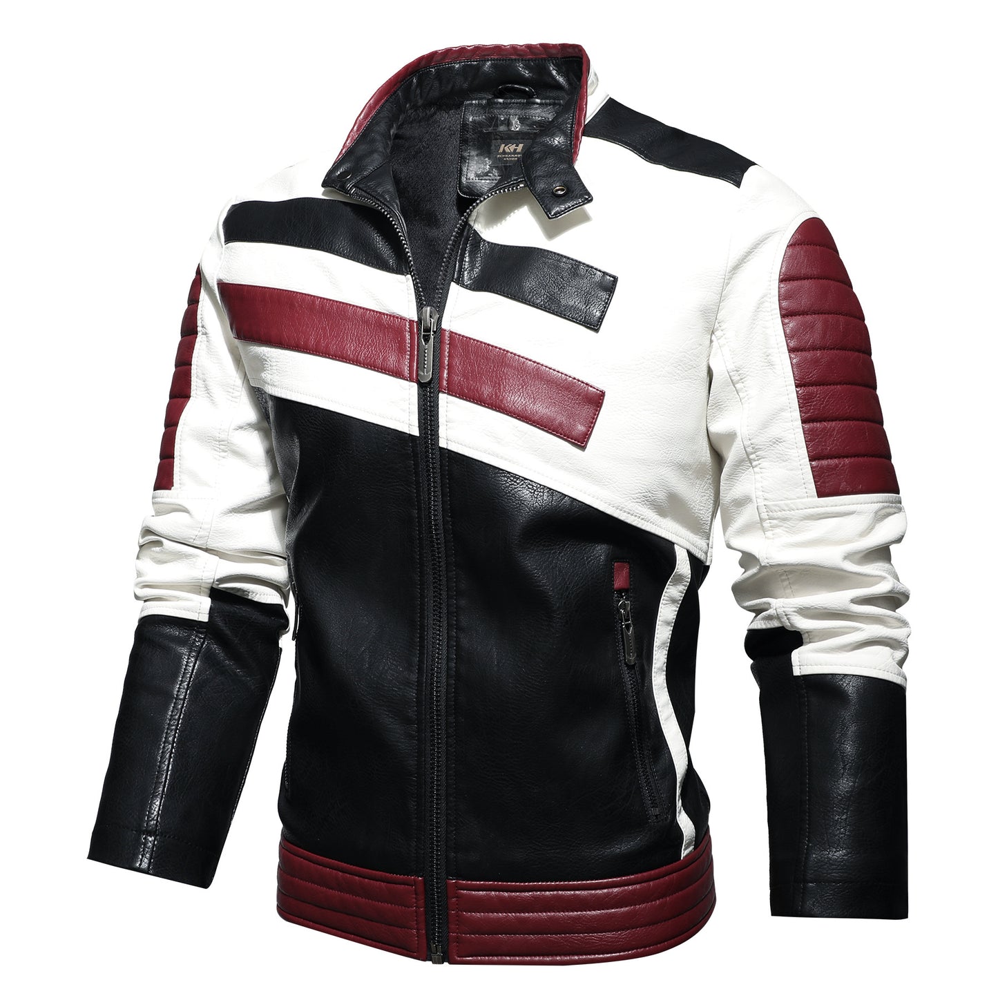 Vestes en cuir pour hommes col montant de moto