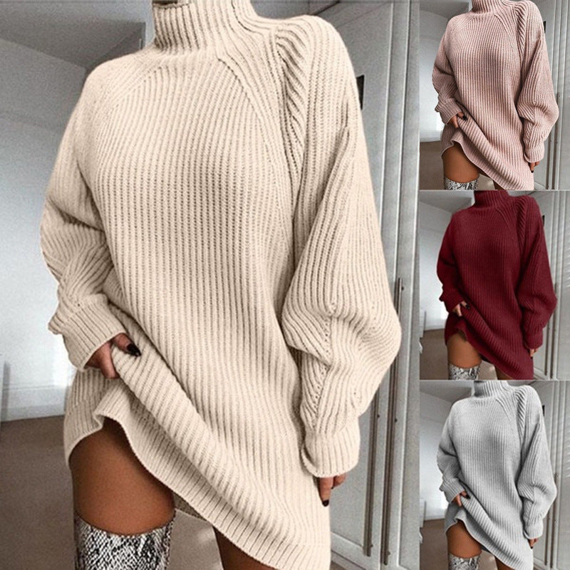 Sweater - Turtleneck Long Sweater Dress