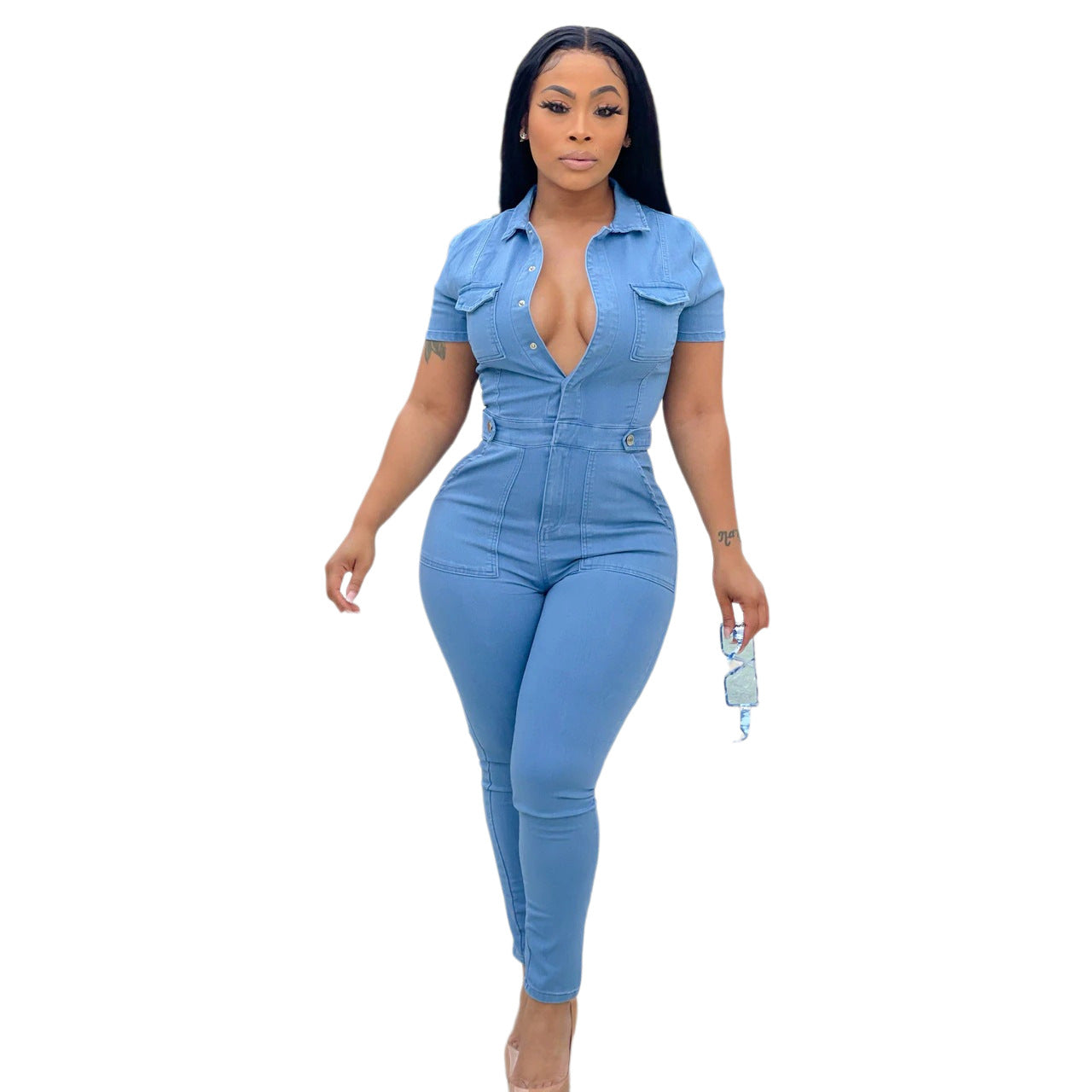 Women's Fashion Casual Denim Slim Fit Bodysuit