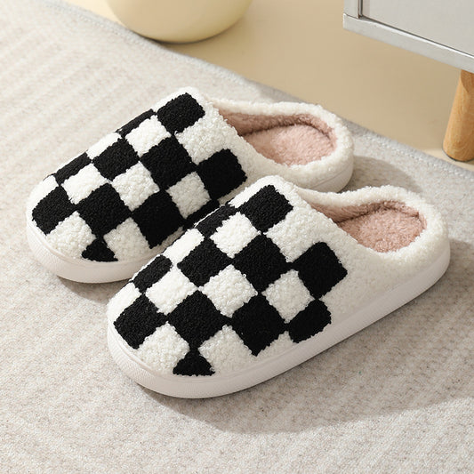 Checkerboard Print Slippers House Shoes Men And Women