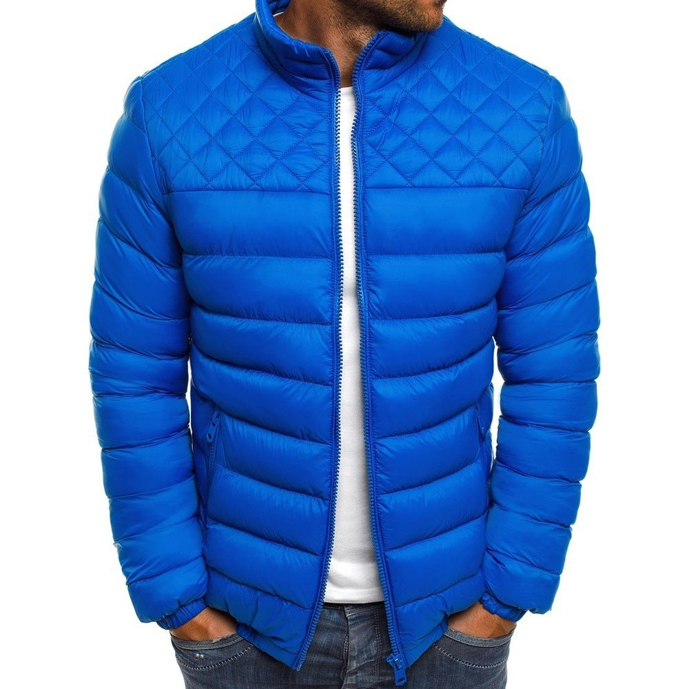 Manteau d'hiver pour hommes, couleur unie, veste à col montant, mode losange, Design de couture, manteau décontracté, vêtements d'affaires