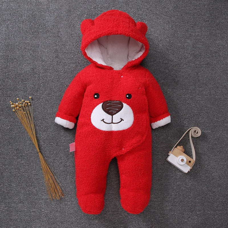 Newborn Baby Warm Footie Romper Fleece Thick Jumpsuit - Winter Outerwear Bear