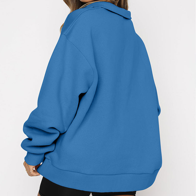 Sweat-shirt à col rabattu pour femme, haut ample et décontracté, vêtements