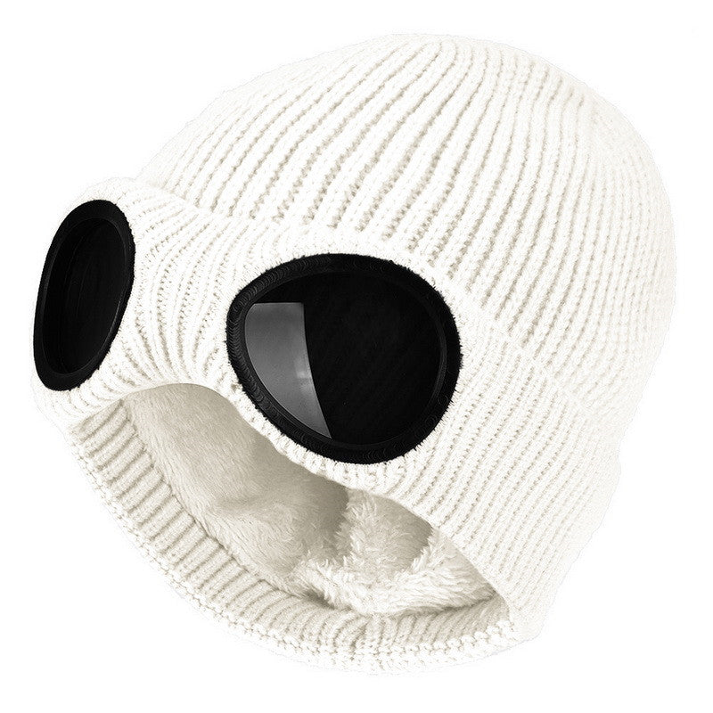 Warm Knitted Woolen Hats With Windproof Glasses Autumn And Winter For Men And Women Ear Protection Cap