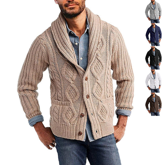 Men's Autumn And Winter Solid Color Long Sleeve Knitted Coat