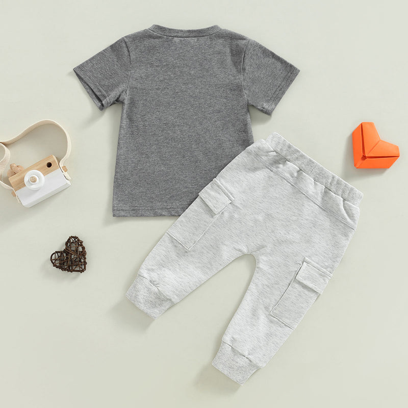 Ensemble de vêtements d'été gris pour bébé garçon, T-shirt imprimé monogramme à manches courtes