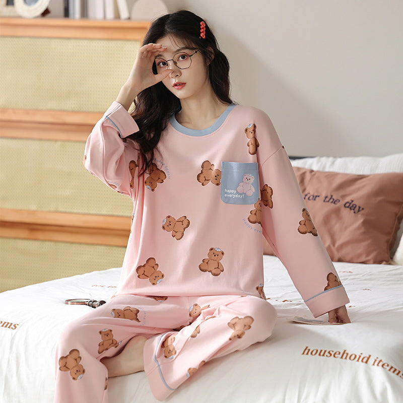 Loose Print Pajamas Women Autumn Winter Pyjama Set Long Sleeves And Trousers Elegant Sleepwear Girl Loungewear Home Clothes