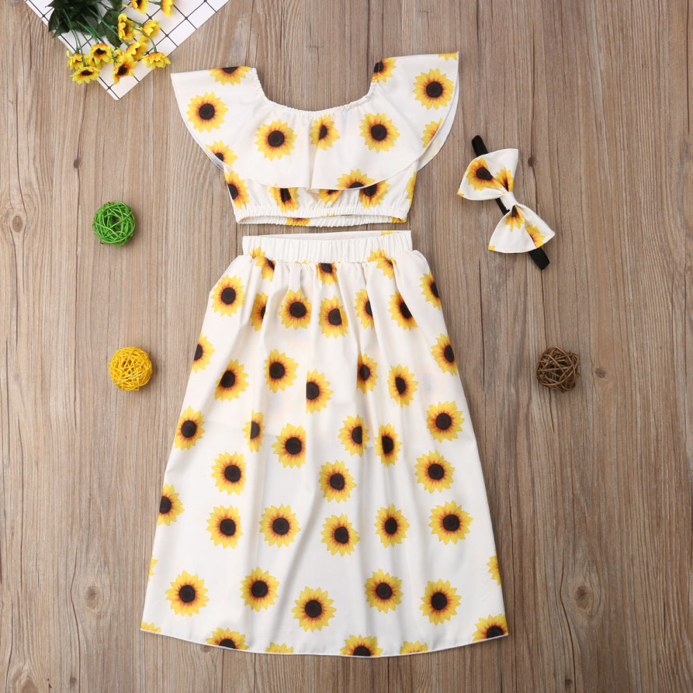 3er-Set mit Sonnenblumen-Culottes und Haarband für Kleinkinder und Mädchen