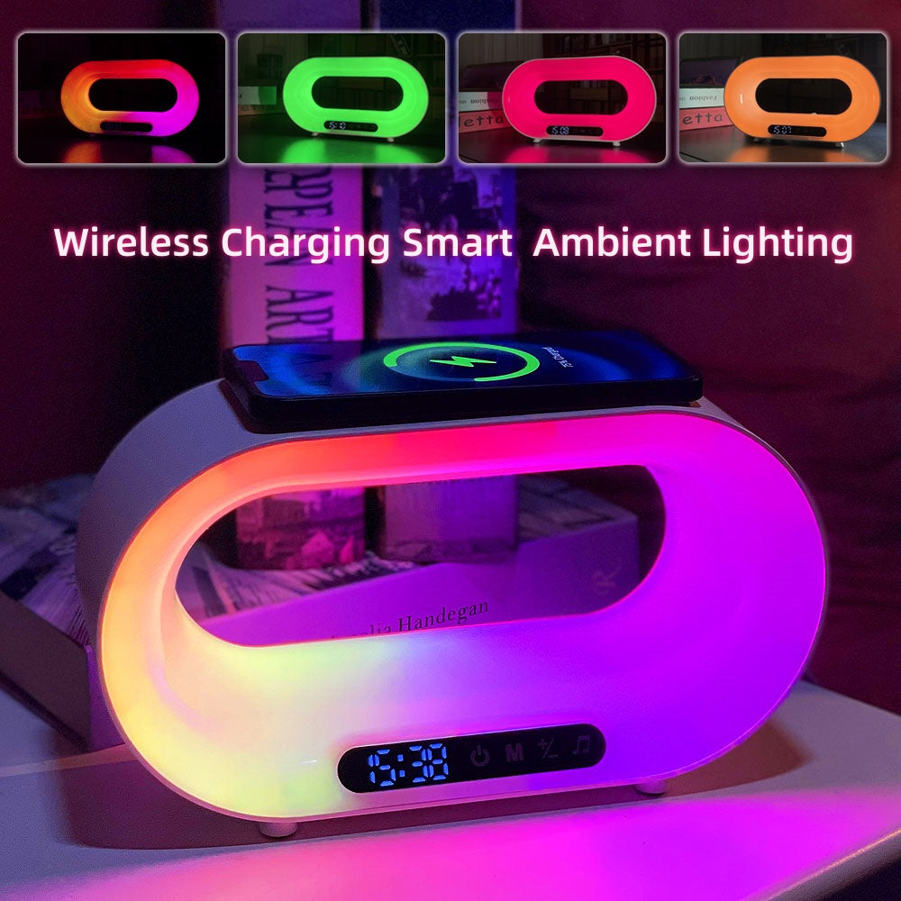 Multi-function 3 In 1 LED Night Light APP Control RGB Atmosphere Desk Lamp Wireless Charger Alarm Clock