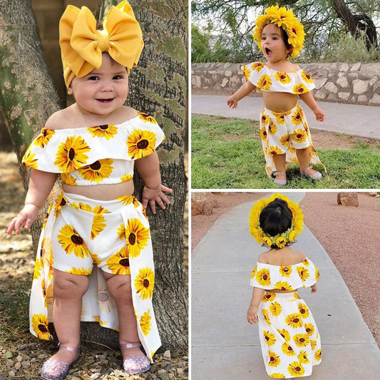 3er-Set mit Sonnenblumen-Culottes und Haarband für Kleinkinder und Mädchen