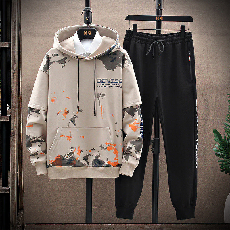 Sweater Suit for Men: Printed Kangaroo Pocket Casual Sports Hooded Suit