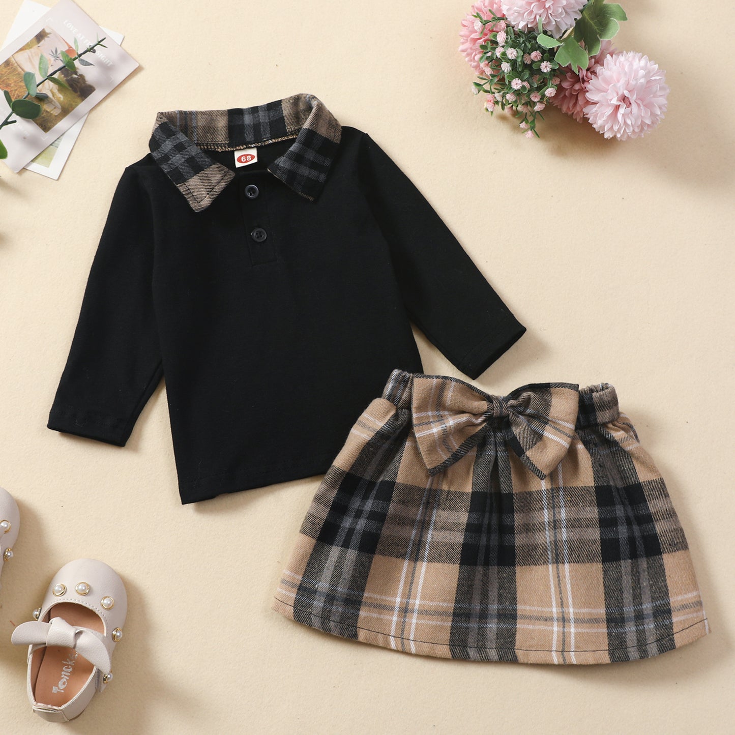 Long-Sleeved Shirt Plaid Skirt Suit