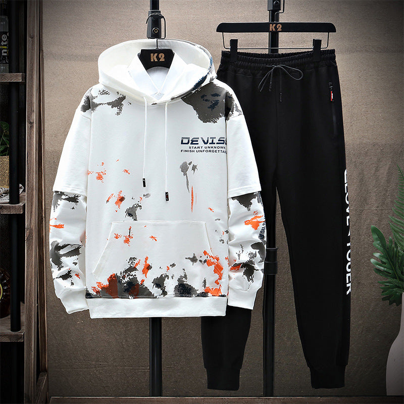 Sweater Suit for Men: Printed Kangaroo Pocket Casual Sports Hooded Suit