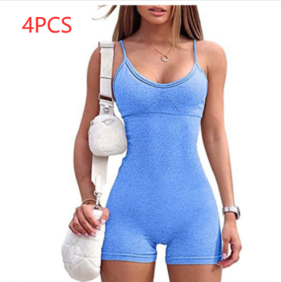 Sportswear: Spaghetti Strap Shorts Jumpsuit for Women blue