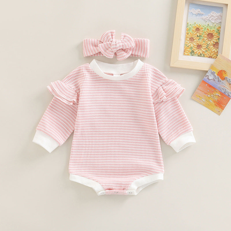 Baby Long Sleeve Round Neck Striped Jumpsuit