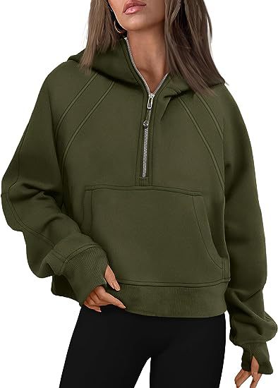 Hoodie - Loose Fit Zip-Up Hooded Sweatshirt with Pockets navy green